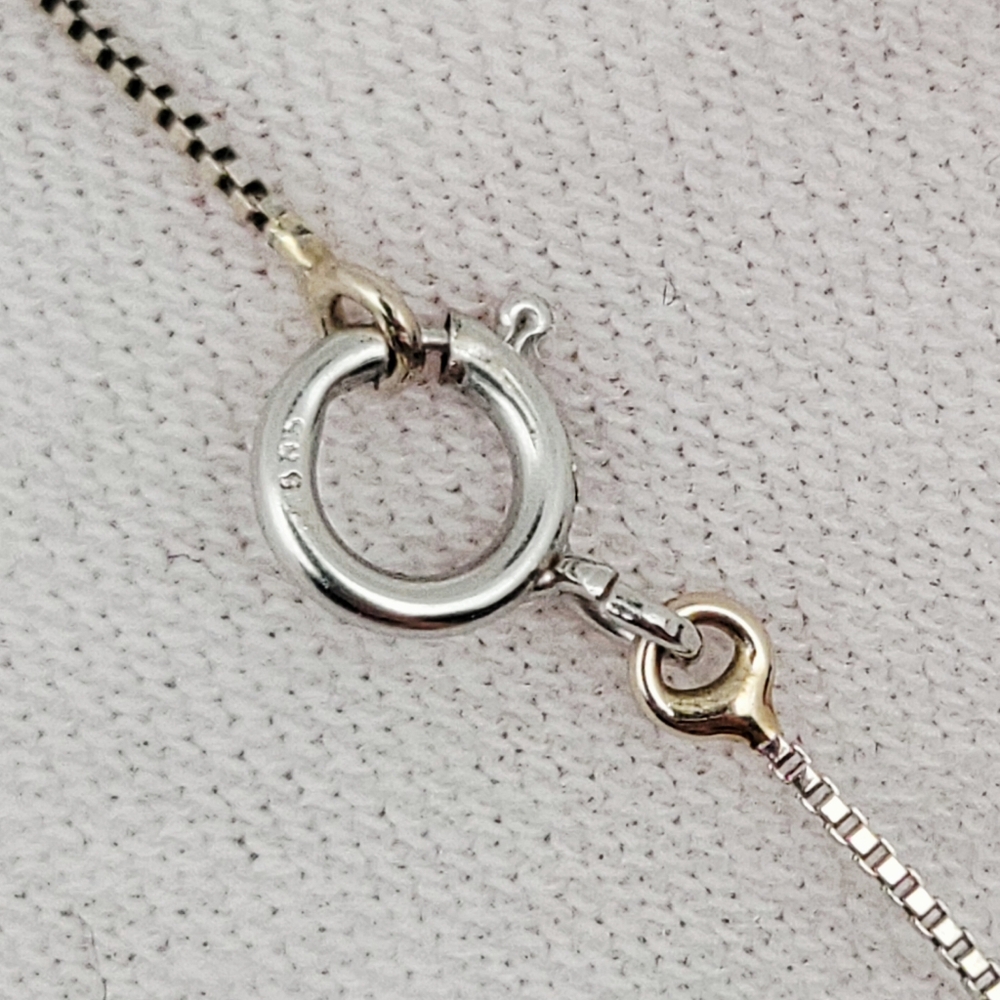 14k/585 White Gold Pearl Station Necklace Box Link Chain 17" - Picture 7 of 7